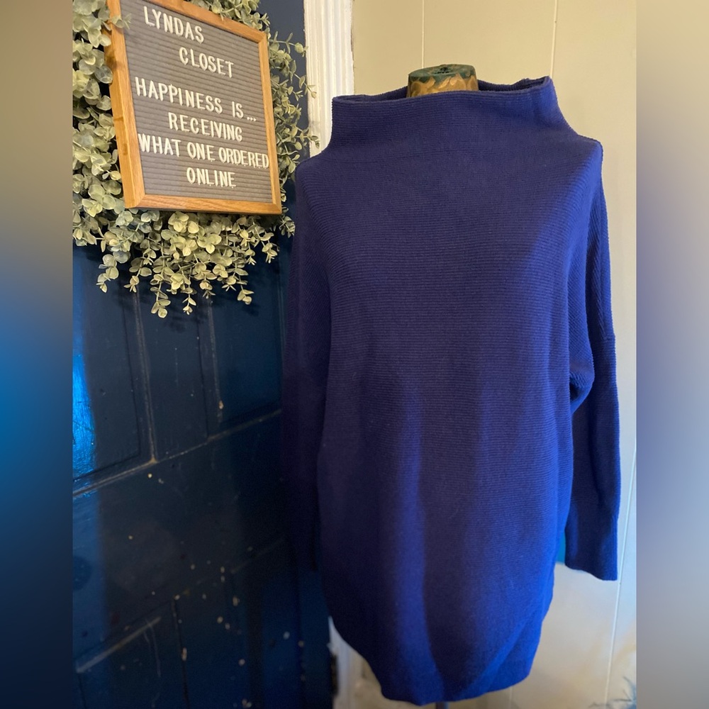 Free People Blue Cowl Neck Tunic Sweater